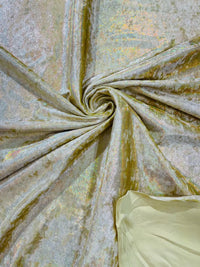 Foggy Foil Velvet Fabric - Iridescent Silver on Gold - Oil Slick 4 Way Stretch Foil Velvet Fabric By Yard